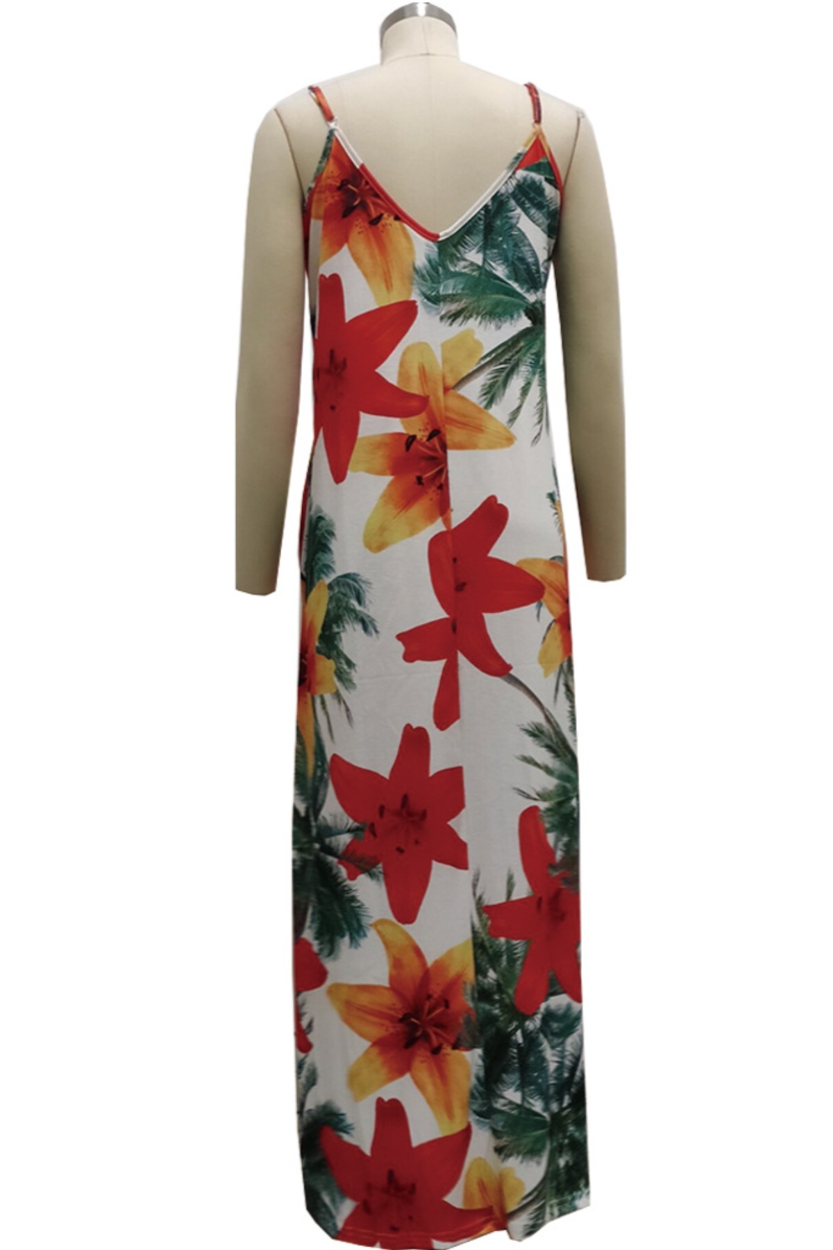 Summer Plus Size Flowers Batch Printing Sling V-Neck Stretch Loose Maxi Dress