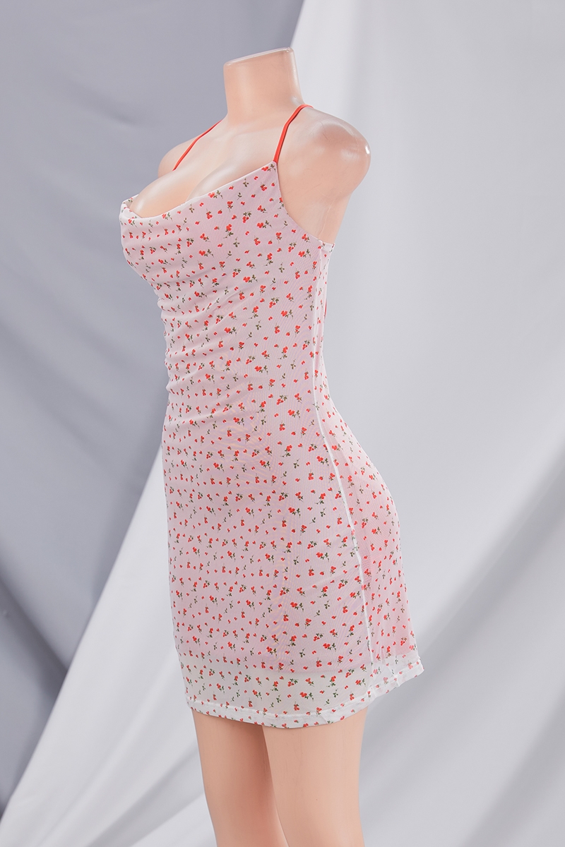 Summer New Stylish Simple Good Quality Batch Printing Sling Backless Micro Elastic Zip-Up Slim Sexy Mini Dress
