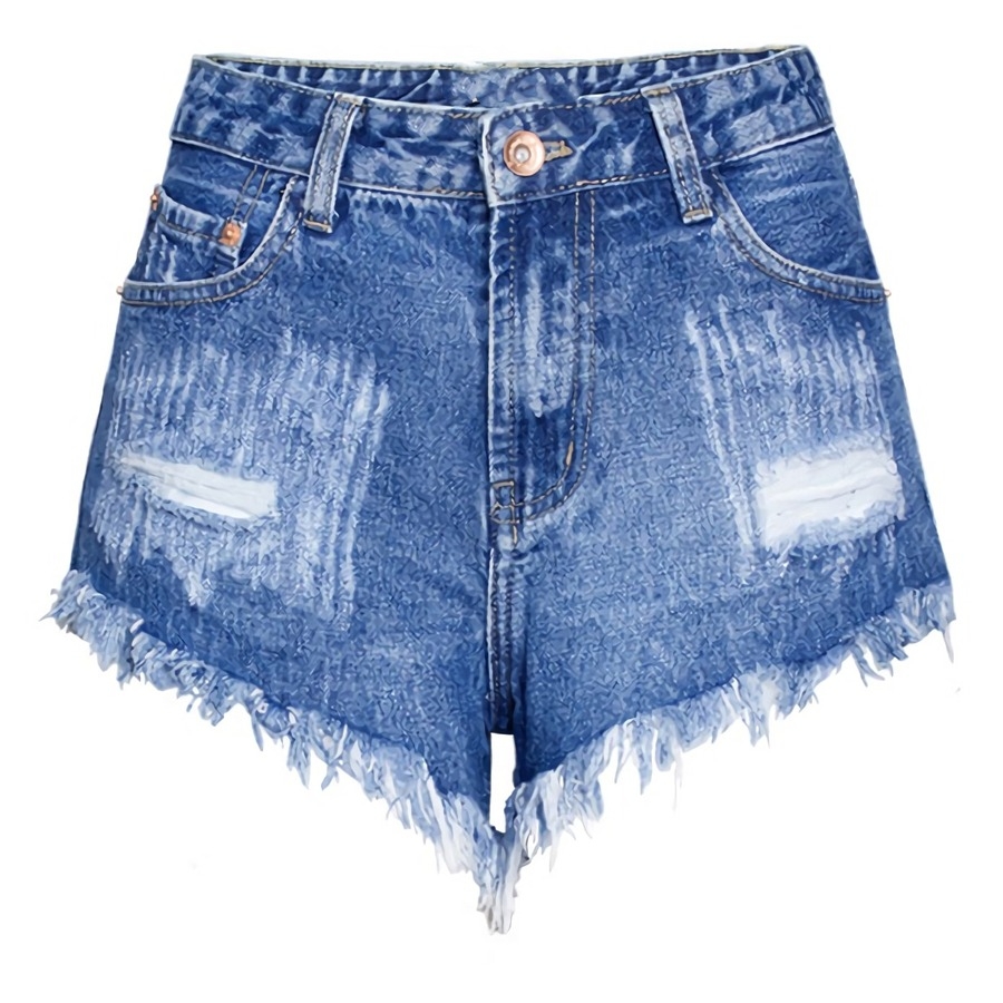 Xs-Xl Summer New Inelastic Hole Rivet Decor Pocket Button Zip-Up Fashion Denim Mini Shorts