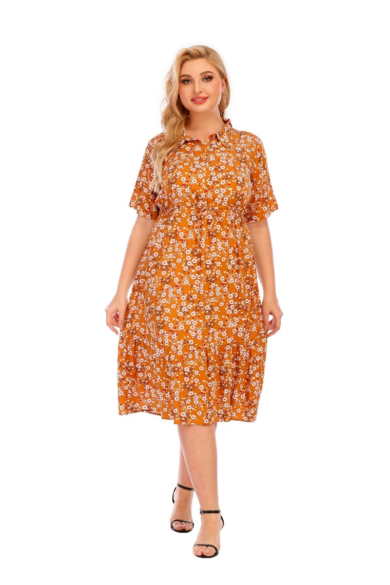 Plus Size New Stylish Summer Batch Printing Single Breasted Casual Loose Shirt Dress