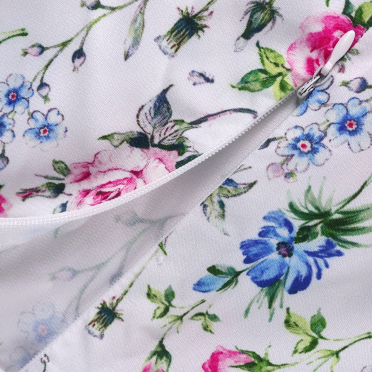 Xs-L Floral Printing Inelastic Square-Neck Lace-Up Zip-Up Back Sweet Rural Mini Dress