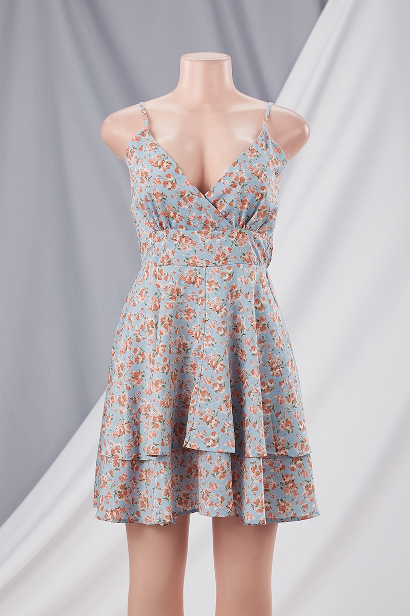 Summer New Stylish Sling Stretch Batch Printing Backless Sexy Mini Dress