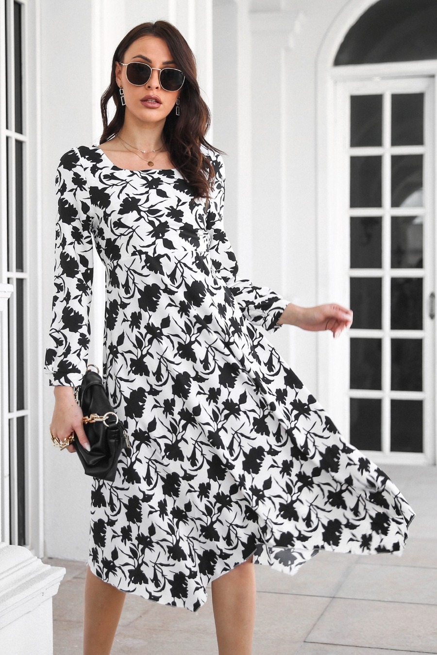 Autumn New Stylish Inelastic Batch Printing Irregular Loose Casual Midi Dress