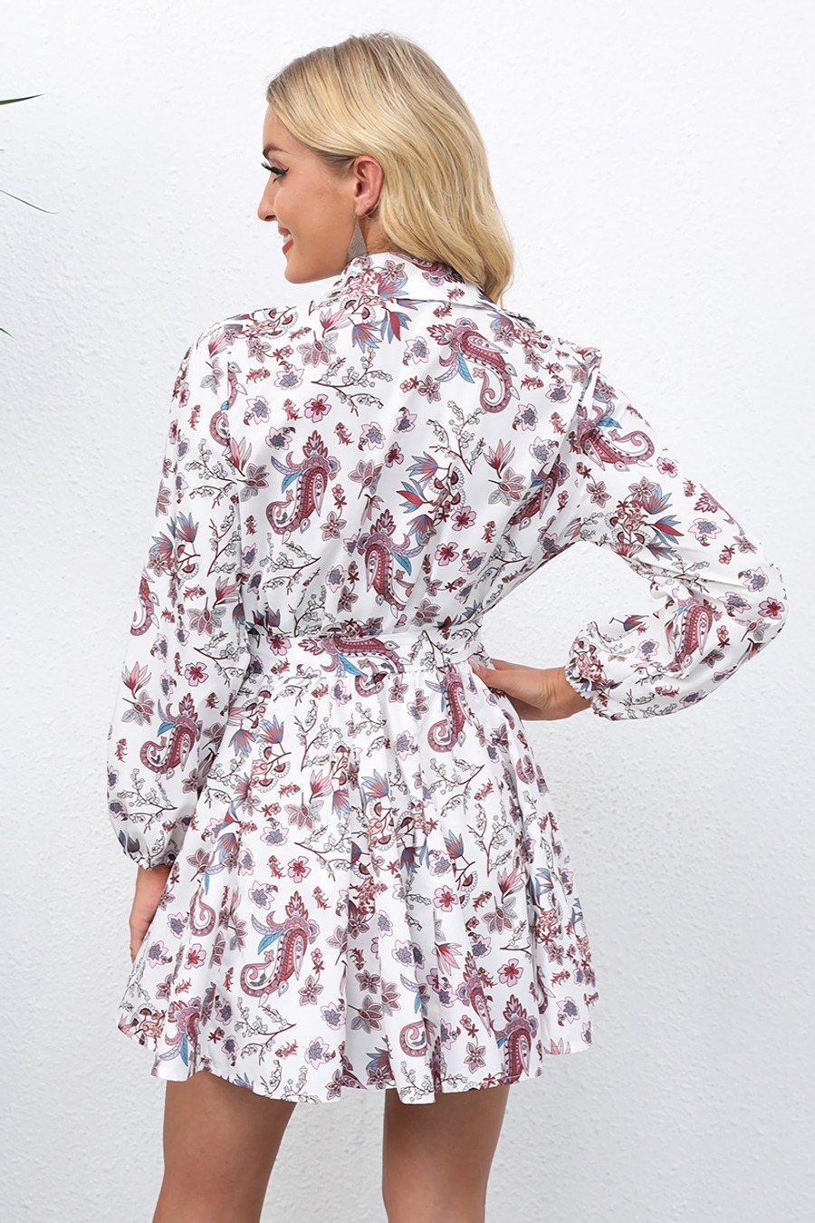 Autumn New Plus Size Batch Printing Inelastic Turndown Collar Single-Breasted Casual Stylish Mini Dress With Belt