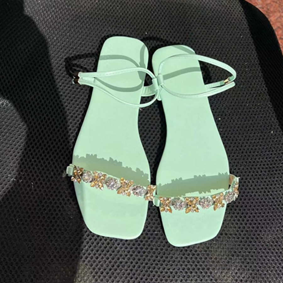 Summer New 4 Colors Solid Color Rhinestone Decor Peep Toe Stylish Sandals