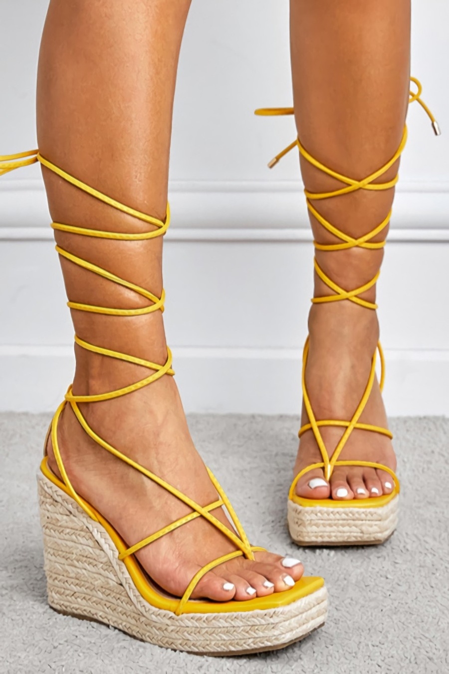 Summer New Three Colors Woven Thick Bottoms Square Toe Strappy Fashion High-Heel Sandals(Front Heel Height:3.5Cm,Back Heel Height:13.5Cm)