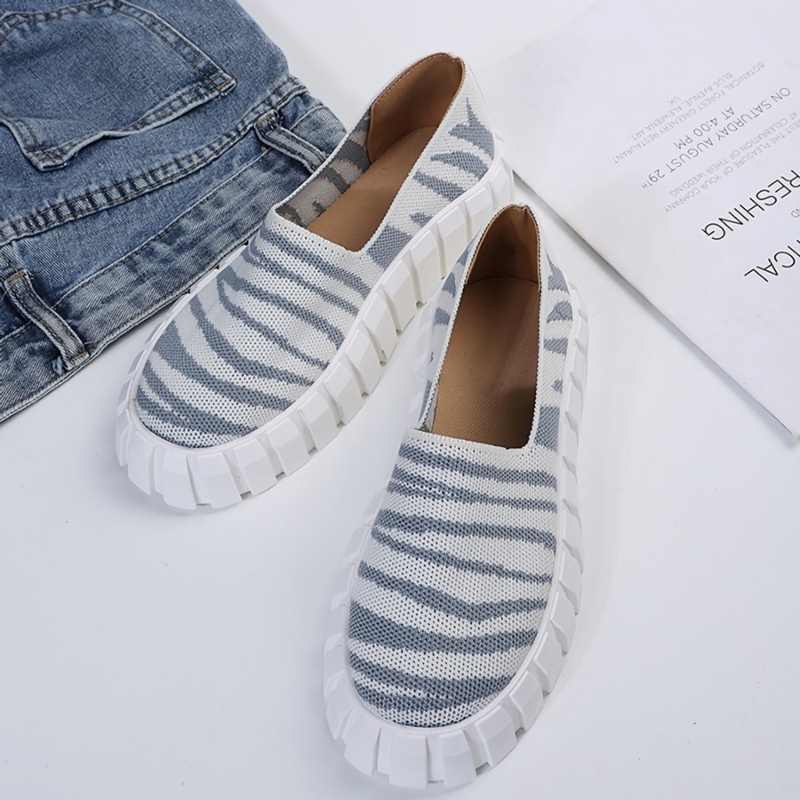 Autumn Three Colors Irregular Stripe Knitted Breathable Stylish Casual Minimalist Shoes (Heel Height:3.5Cm)