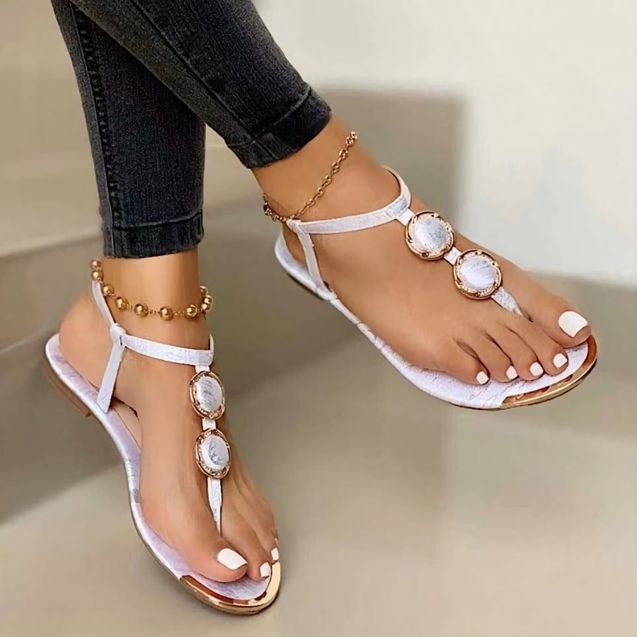 Summer Three Colors Stylish Pu Leather Flat Sandals