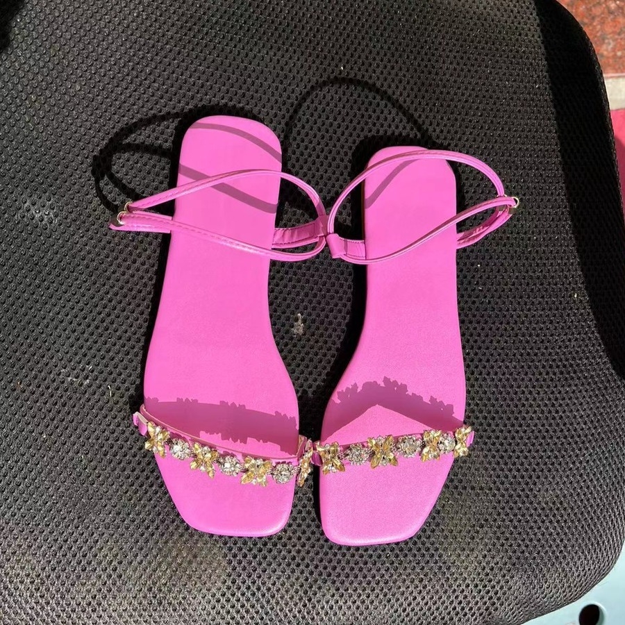 Summer New 4 Colors Solid Color Rhinestone Decor Peep Toe Stylish Sandals