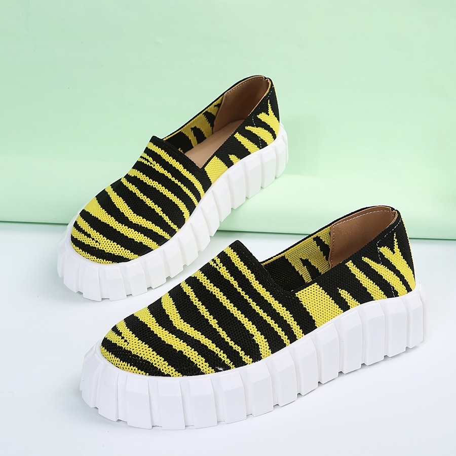 Autumn Three Colors Irregular Stripe Knitted Breathable Stylish Casual Minimalist Shoes (Heel Height:3.5Cm)