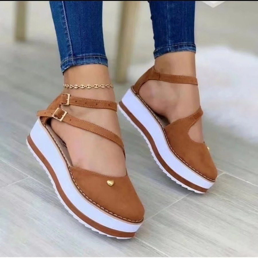 Summer New 3 Colors Thick Bottom Metal-Buckle Adjustable Stylish Sandals(Heel Height:5Cm)