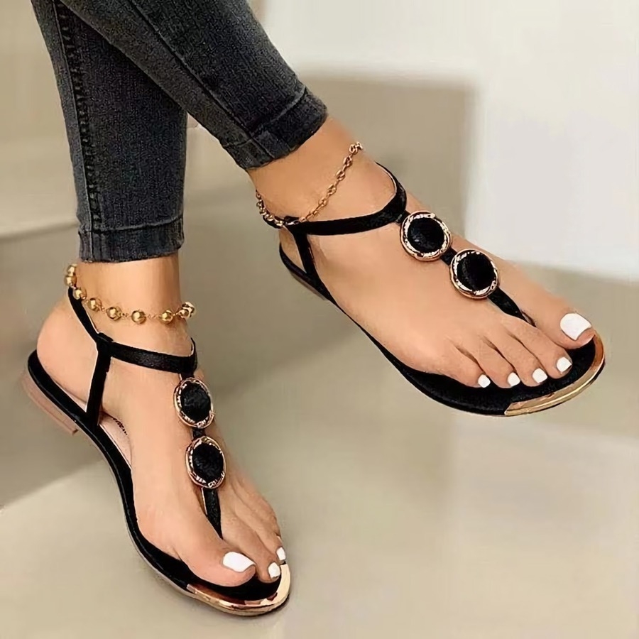 Summer Three Colors Stylish Pu Leather Flat Sandals