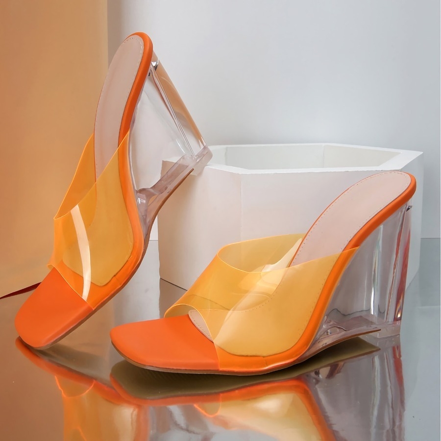 Summer New 3 Colors Transparent Square Toe Stylish High-Heel Sandals(Heel Height:10Cm)