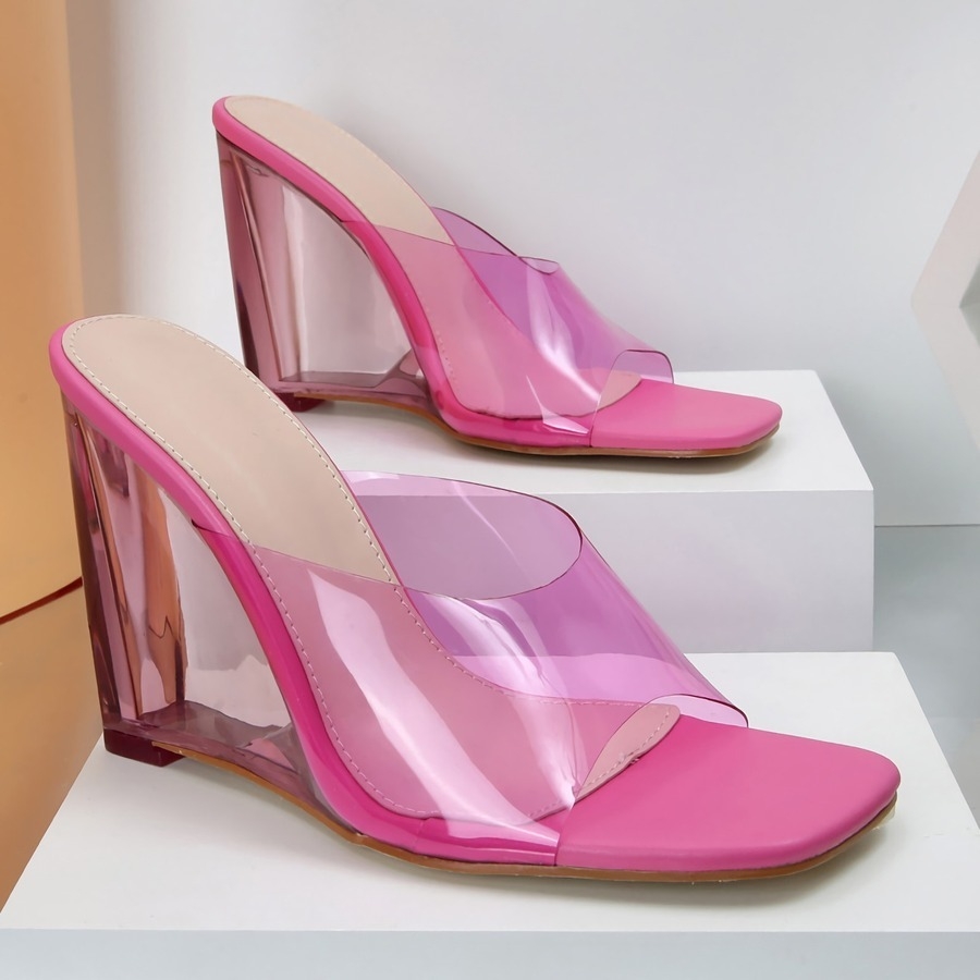 Summer New 3 Colors Transparent Square Toe Stylish High-Heel Sandals(Heel Height:10Cm)