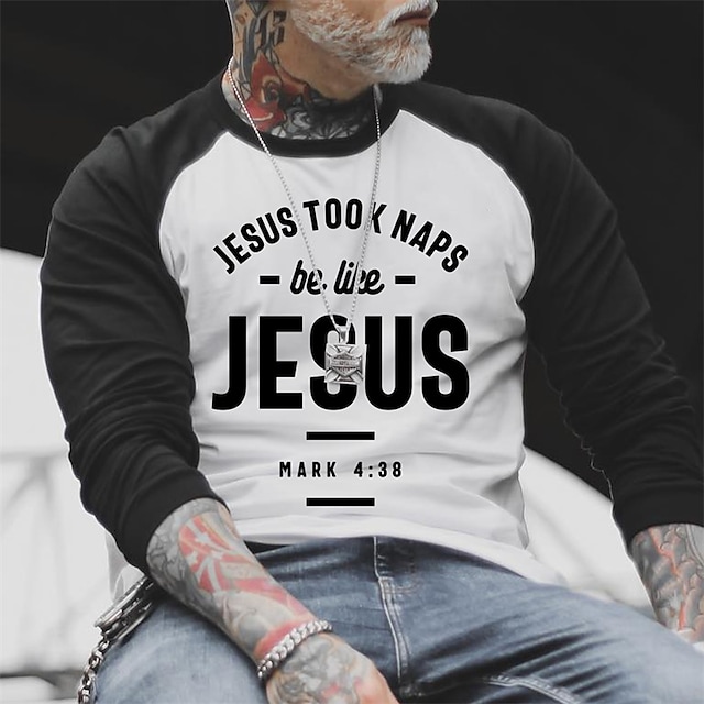 Men's T Shirt Tee Jesus Took Naps Graphic Letter Crew Neck Street Daily Print Long Sleeve Tops Designer Casual Fashion Comfortable White