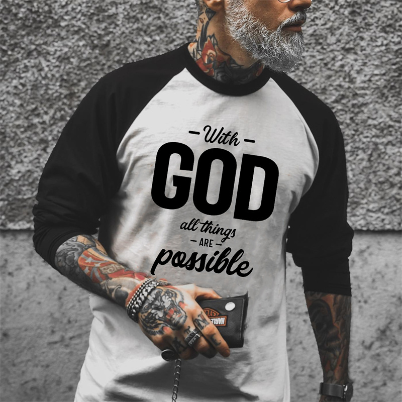 Men's T Shirt Tee God Graphic Letter Crew Neck Street Daily Patchwork Print Long Sleeve Tops Designer Casual Fashion Comfortable White