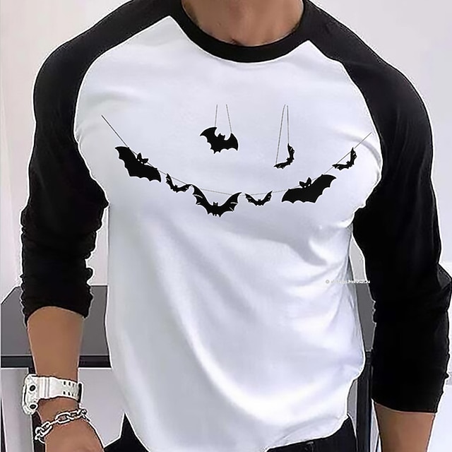 Men's T Shirt Tee Hot Stamping Graphic Bat Crew Neck Street Daily Print Long Sleeve Tops Designer Casual Fashion Comfortable White