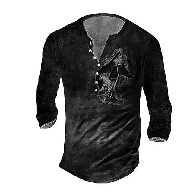 Men's T Shirt Tee Henley Shirt Tee 3d Print Graphic Ghost Plus Size Henley Daily Sports Button-down Print Long Sleeve Tops Designer Basic Classic Comfortable Black
