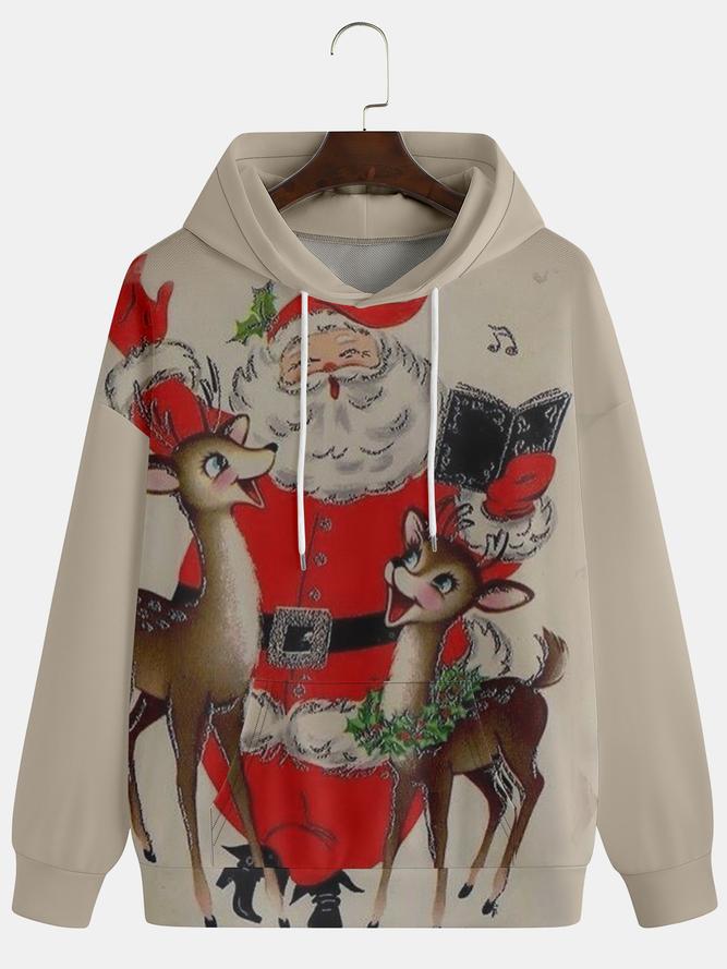 Men's Christmas Santa Funny Print Fashion Hooded Long Sleeve Sweatshirt