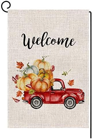 Welcome Pumpkin Truck Fall Small Garden Flag Vertical Double Sided Farmhouse Autumn Yard Outdoor Decor Holiday Party Yard Welcome Lawn Terrace Home Decoration