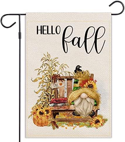 Hello Fall Gnomes Garden Flag Vertical Double Sided Chair Yellow Gnomes Yard Outdoor Decor Holiday Party Yard Welcome Lawn Terrace Home Decoration