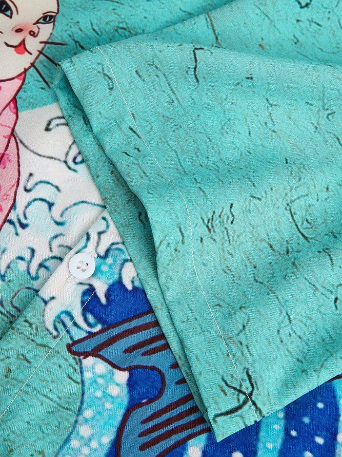 Men's Ukiyo-e Funny Print Casual Breathable Short Sleeve Shirt