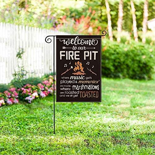 Welcome To Our Fire Pit Garden Flag Double Sided, Camping Marshmallows Music Camper Yard Outdoor Decoration