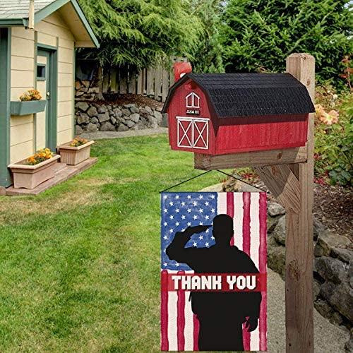 Welcome Double Sided American Thank You Burlap Garden Flags, Memorial Day, Fourth Of July, Veterans Day Patriotic Outside Porch Patio Farmhouse Yard Outdoor Decorative 12 X 18 Inch