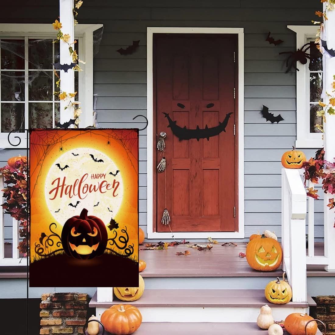 Halloween Pumpkin Garden Flags Double Sided Small Garden Flag Black Cat Bat Holiday Halloween House Flag For Outdoor Yard Garden Decoration