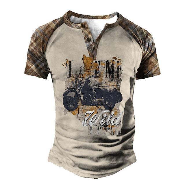Men's T Shirt Tee Henley Shirt Tee 3d Print Graphic Color Block Motorcycle Plus Size Henley Daily Sports Patchwork Button-down Short Sleeve Tops Designer Basic Casual Classic Khaki / Summer