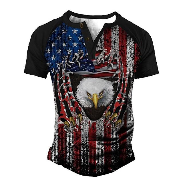 Men's T Shirt Tee Henley Shirt Tee 3d Print Graphic Eagle National Flag Plus Size Henley Daily Sports Patchwork Button-down Short Sleeve Tops Designer Basic Casual Classic Red / Summer