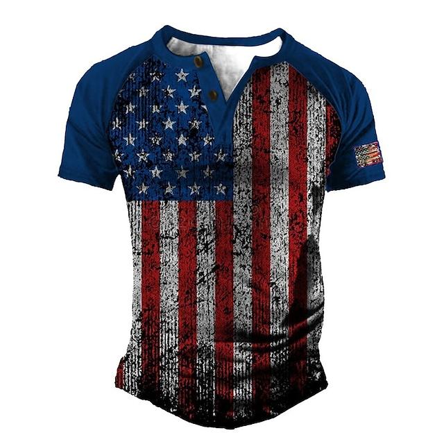 Men's T Shirt Tee Henley Shirt Tee 3d Print Graphic National Flag Plus Size Henley Daily Sports Patchwork Button-down Short Sleeve Tops Designer Basic Casual Classic Blue / Summer