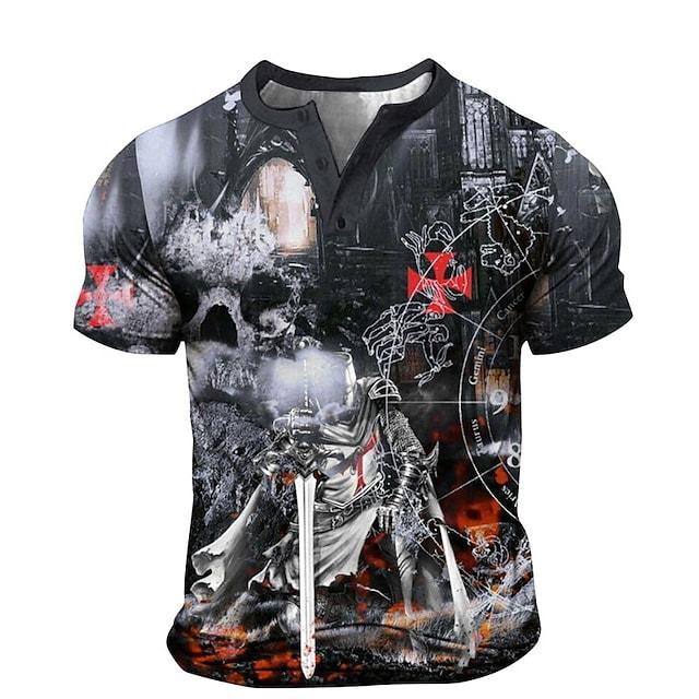 Men's T Shirt Tee Henley Shirt Tee 3d Print Graphic Soldier Plus Size Henley Daily Sports Button-down Print Short Sleeve Tops Designer Basic Casual Classic Black / Summer