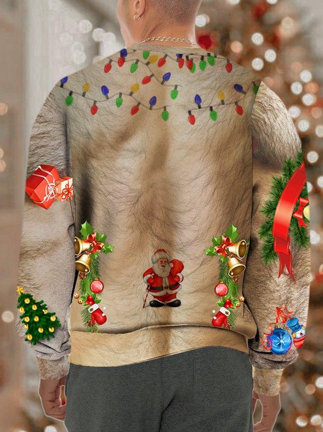 Mens Funny Christmas Ugly Hairy Cute Muscle 3d Print Crew Neck Casual Sweatshirt