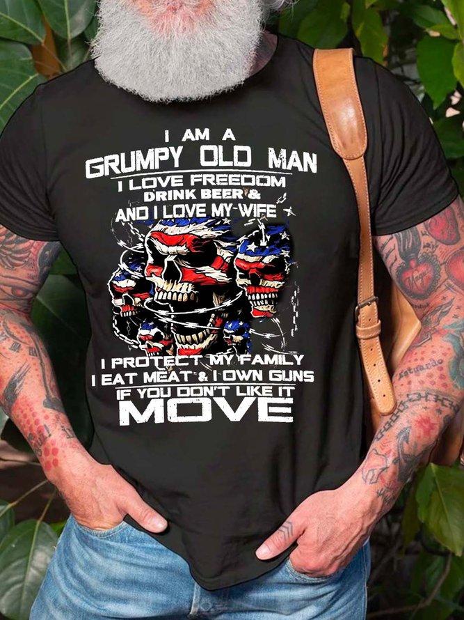 Men A Grumpy Old Man Love Freeoom Drink Beer And Wife Casual Fit T-shirt