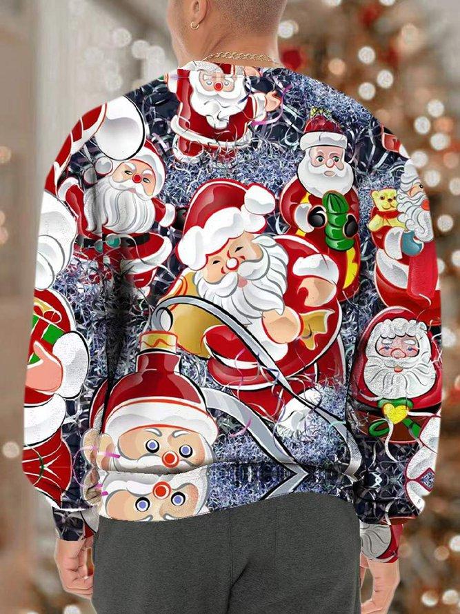 Men's Merry Christmas Funny Santa Full Print Claus Casual Loose Sweatshirt