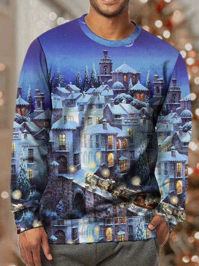 Men Merry Christmas Santa Claus Moose Casual Christmas Loose Sweatshirt