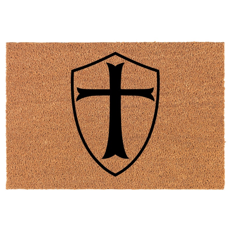 Templar Shield Knight Cross Coir Doormat Welcome Front Door Mat New Home Closing Housewarming Gift