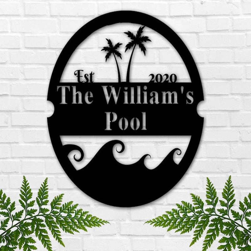 Personalized Family Pool Sign, Swimming Pool Metal Sign, Custom Beach House Sign, Summer Home Decor