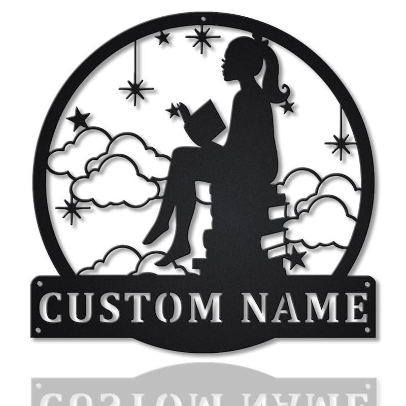 Personalized Reading Girl Metal Sign Art | Custom Reading Girl Metal Sign | Reading Girl Gifts Funny | Hobbie Gift