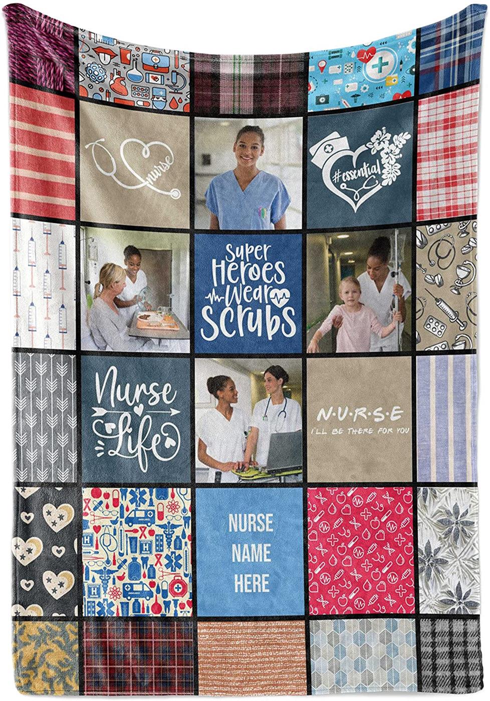 Registered Nurse Gifts for Women, Personalized Throw Blanket Photo Collage Graduation Present, RN Christmas or Birthday Gift Ideas