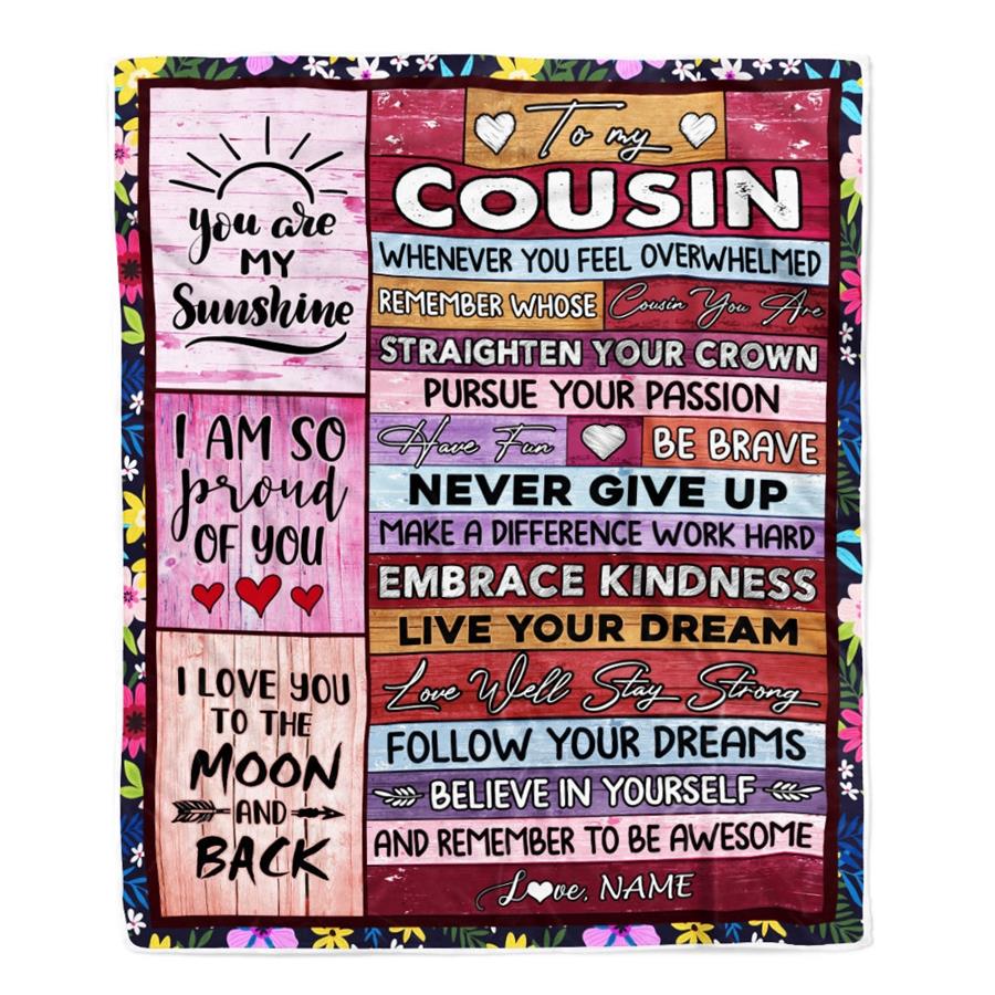 Personalized To My Cousin Blanket Believe In Yourself Awesome Pink Wood Cousin Birthday Graduation Christmas Customized Fleece Blanket