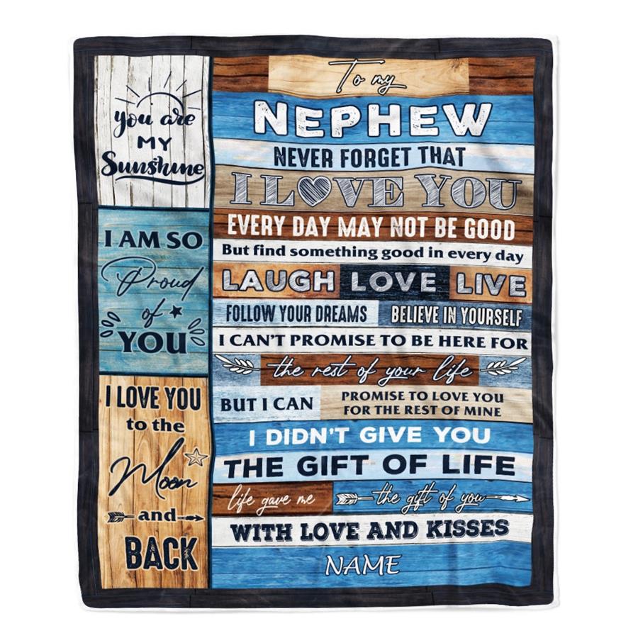 Personalized To My Nephew Blanket From Aunt Auntie Uncle I Love You Wood Nephew Birthday Christmas Thanksgiving Graduation Customized Fleece Blanket