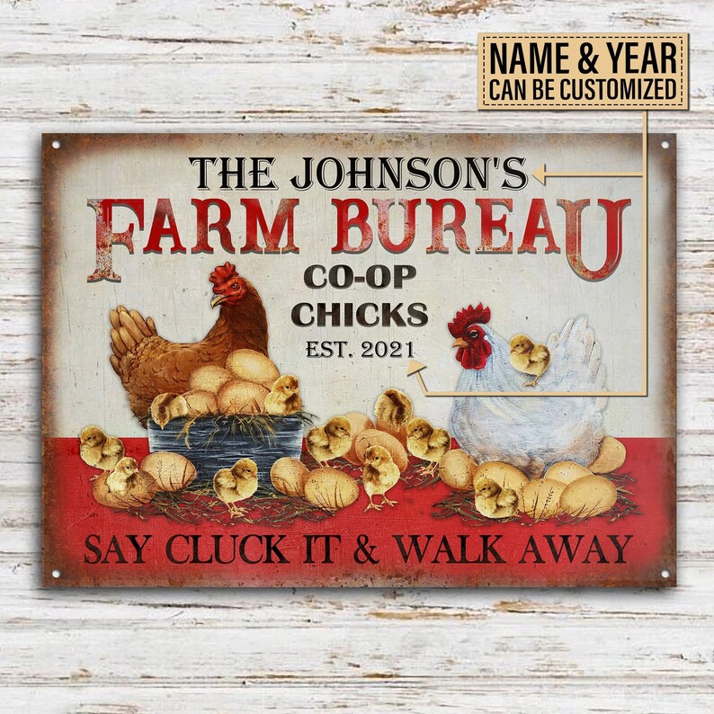 Personalized Chicken Farm Bureau Customized Classic Metal Signs- Chicken Coop Sign - Custom Chicken Coop Gift- Metal Chicken Coop Sign