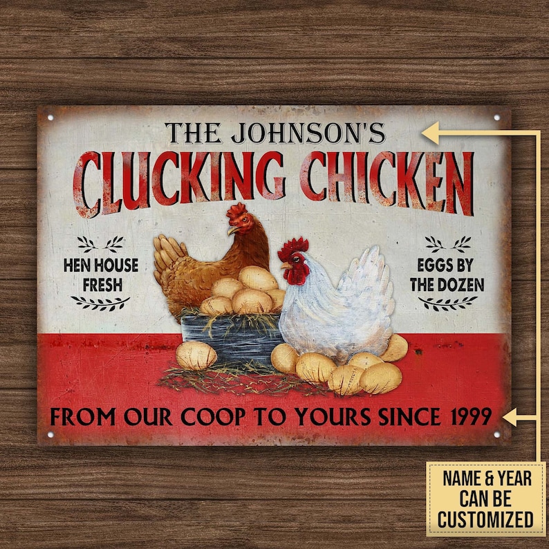 Personalized Chicken Clucking Chicken Customized Classic Metal Signs, Fluffy Butt Hut Spoiled -Metal Chicken Coop Sign, Metal Chicken Sign