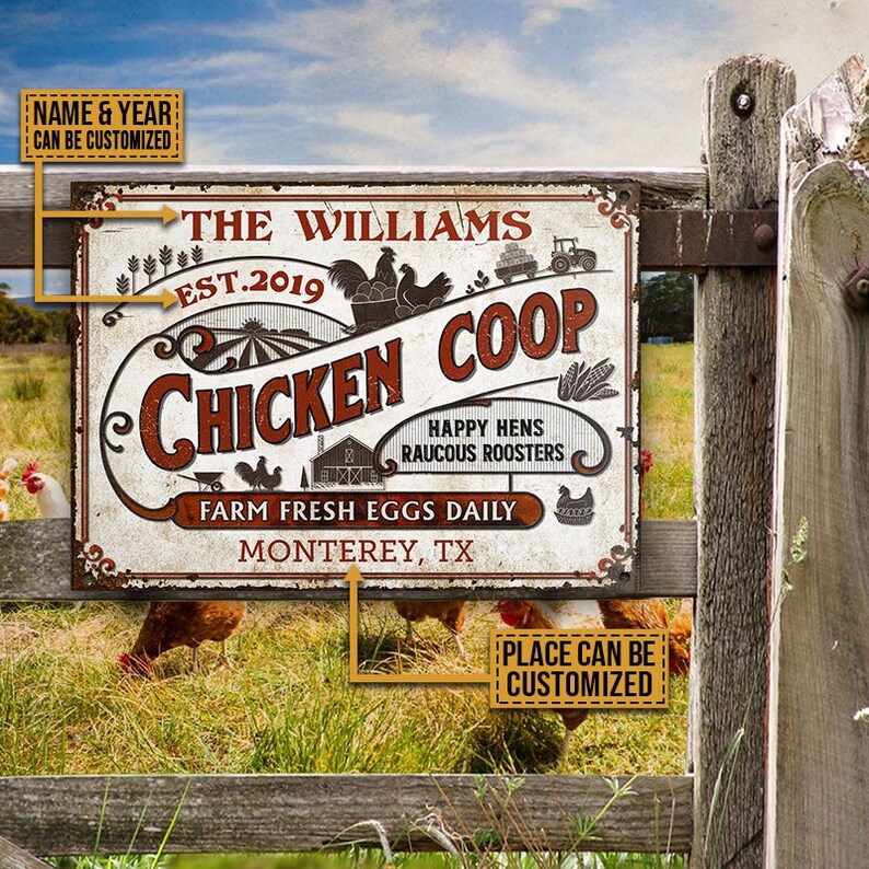 Personalized Chicken Coop Fresh Eggs Laid Daily Customized Classic Metal Signs- Chicken Coop Sign - Metal Chicken Coop Sign