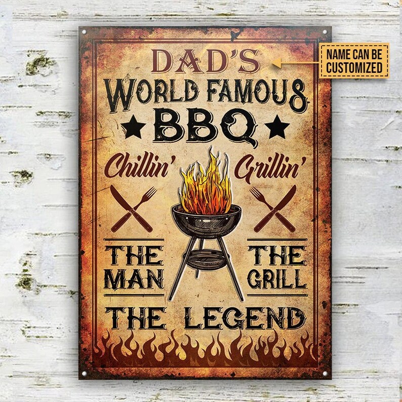 Backyard BBQ Sign, Personalized BBQ World Famous Vintage, Grill Master Gift, Kitchen Decor, BBQ Signs Customized Classic Metal Signs