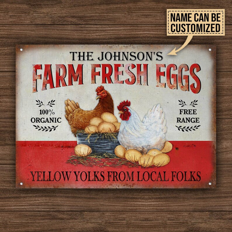 Personalized Chicken Coop Farm Fresh Eggs Customized Classic Metal Signs-Metal Chicken Coop Sign, Custom Metal Chicken Sign