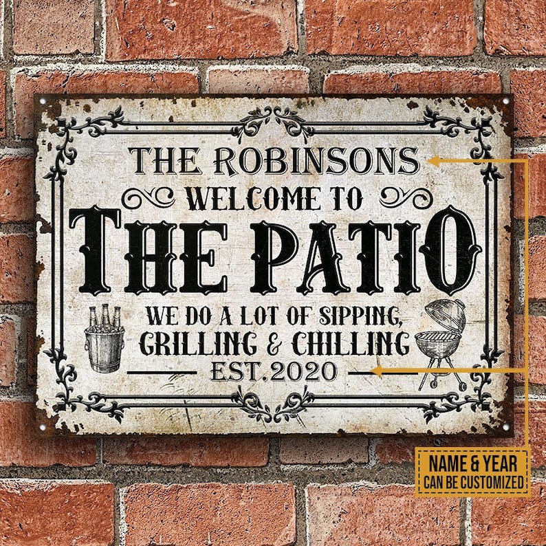 Personalized Patio Sipping Grilling Chilling Custom Classic Metal Signs| Custom Metal Patio Sign| Custom Metal Pool Sign