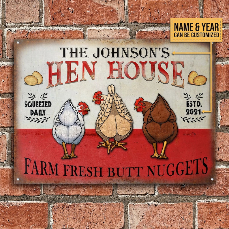 Personalized Chicken Hen House Nuggets Customized Classic Metal Signs- Chicken Coop Sign - Custom Chicken Coop Gift- Metal Chicken Coop Sign